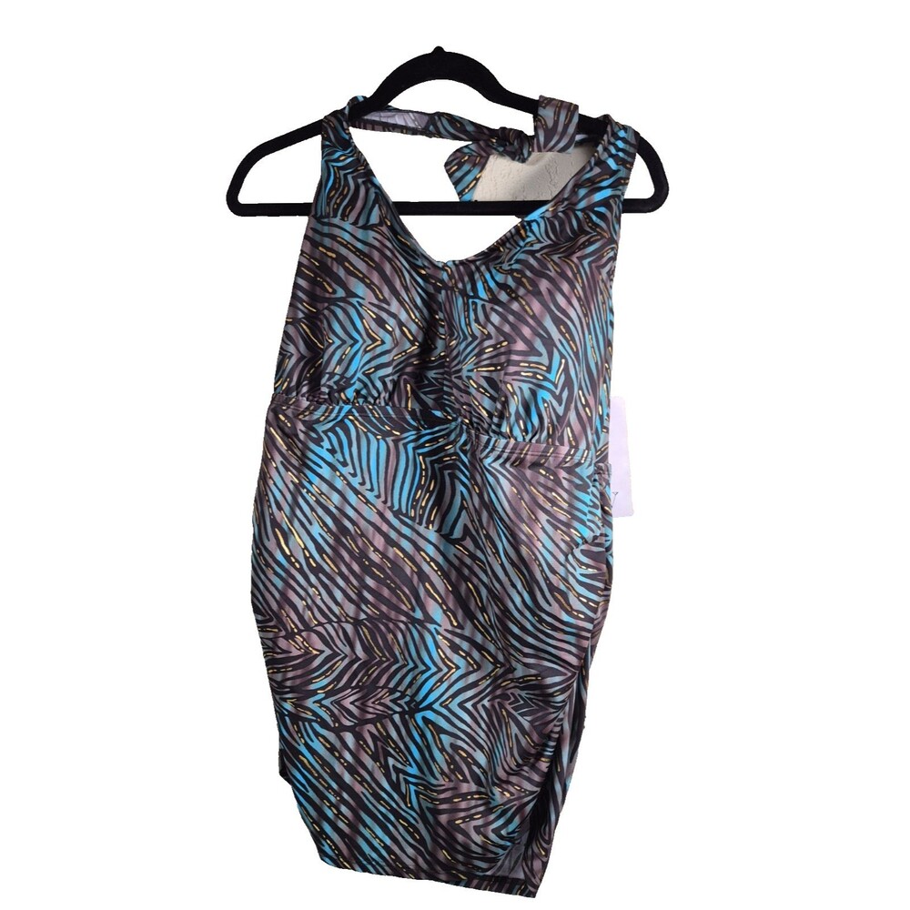 Delta Burke Women's Swim Top Tankini NWT Size 22W Blue Brown Floral Plus Size